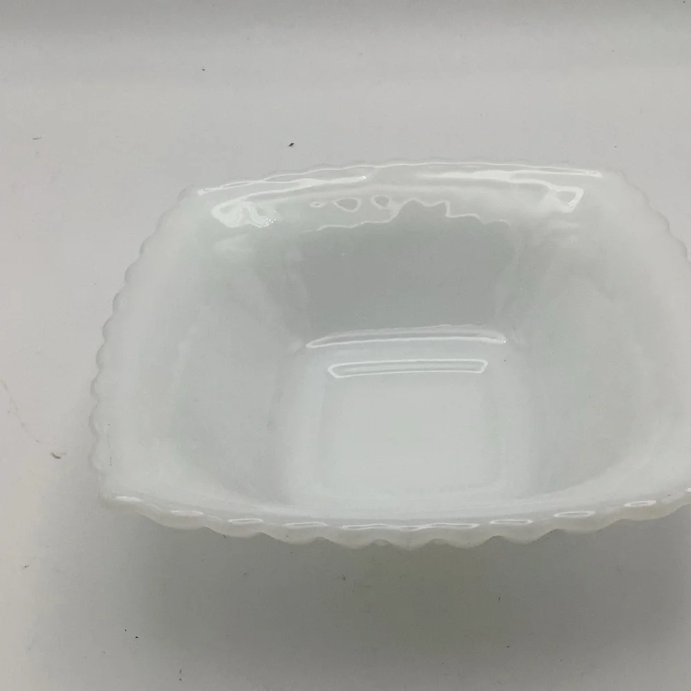 Vintage White Milk Glass Scalloped Edge Square Bowl